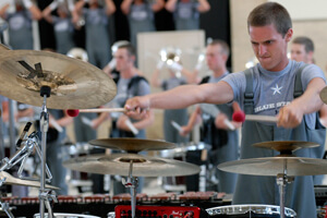 The front ensemble hits it hard during the debut performance.